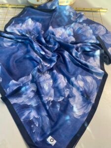 Rosaline Desen Pamuk İpek Şal-13000-Gece Mavi