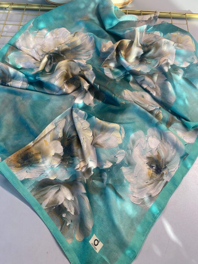 Rosaline Desen Pamuk İpek Şal-13000-Mint