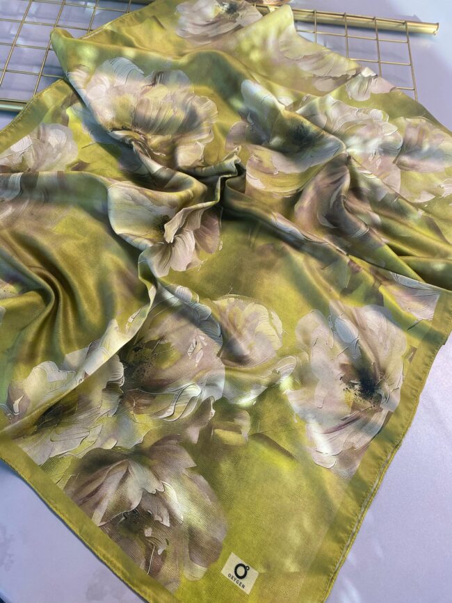 Rosaline Desen Pamuk İpek Şal-13000-Limon Yeşili