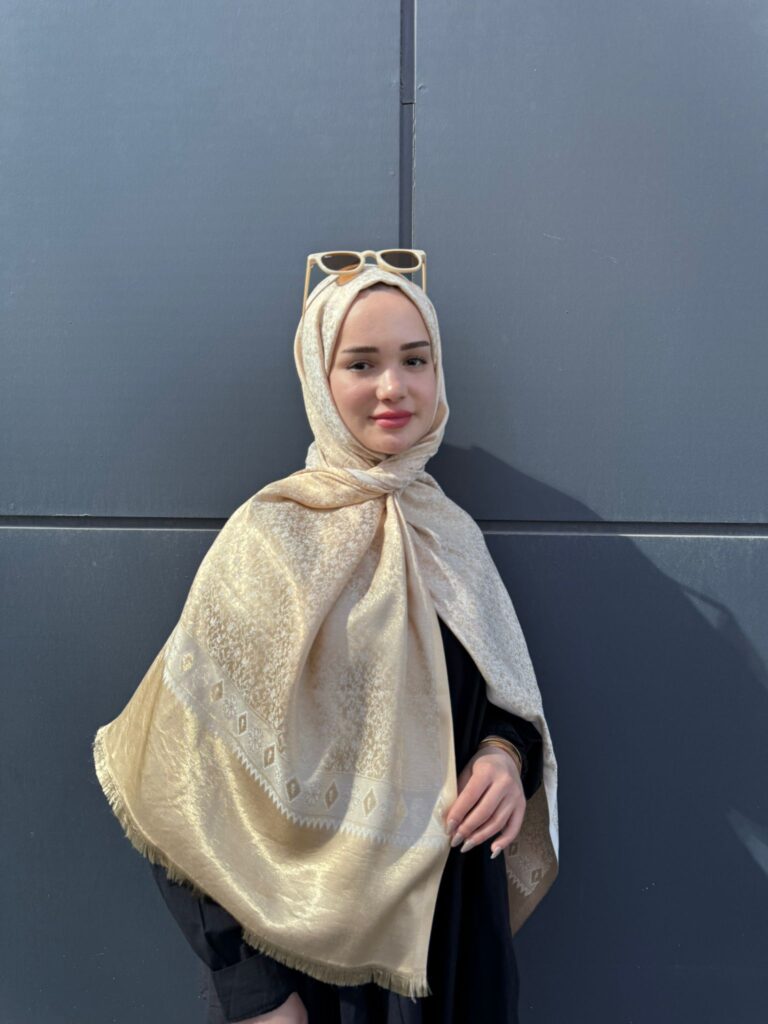 Sedef Desen Kendinden Dokulu Çift Taraflı Şal-40000-Gold