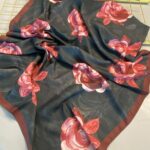 Summer Rose  Desen Pamuk İpek Şal-12000-Kızıl Kahve