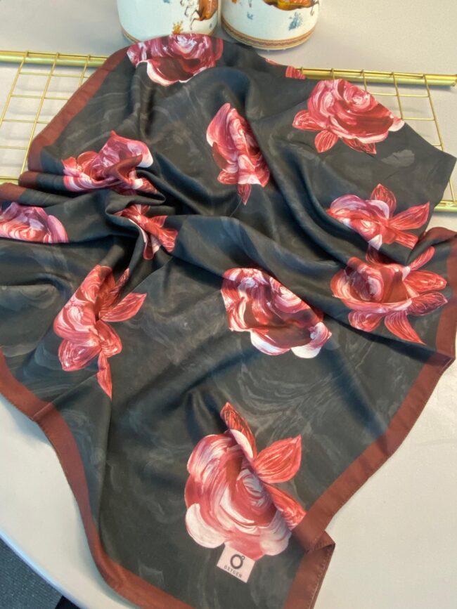 Summer Rose  Desen Pamuk İpek Şal-12000-Kızıl Kahve