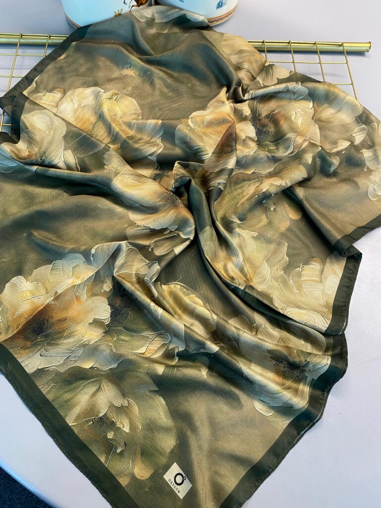 Rosaline Desen Pamuk İpek Şal-13000-Çam  Yeşili