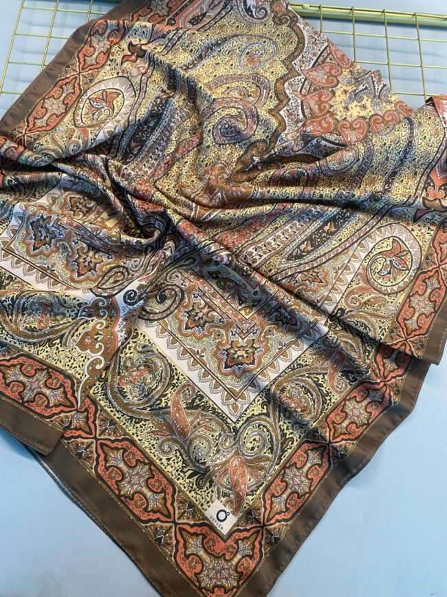 Nakkaş Desen Pamuk İpek Şal-10003- Kahve