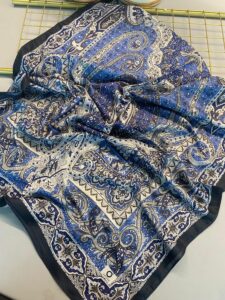 Nakkaş Desen Pamuk İpek Şal-10003-Gece Mavi