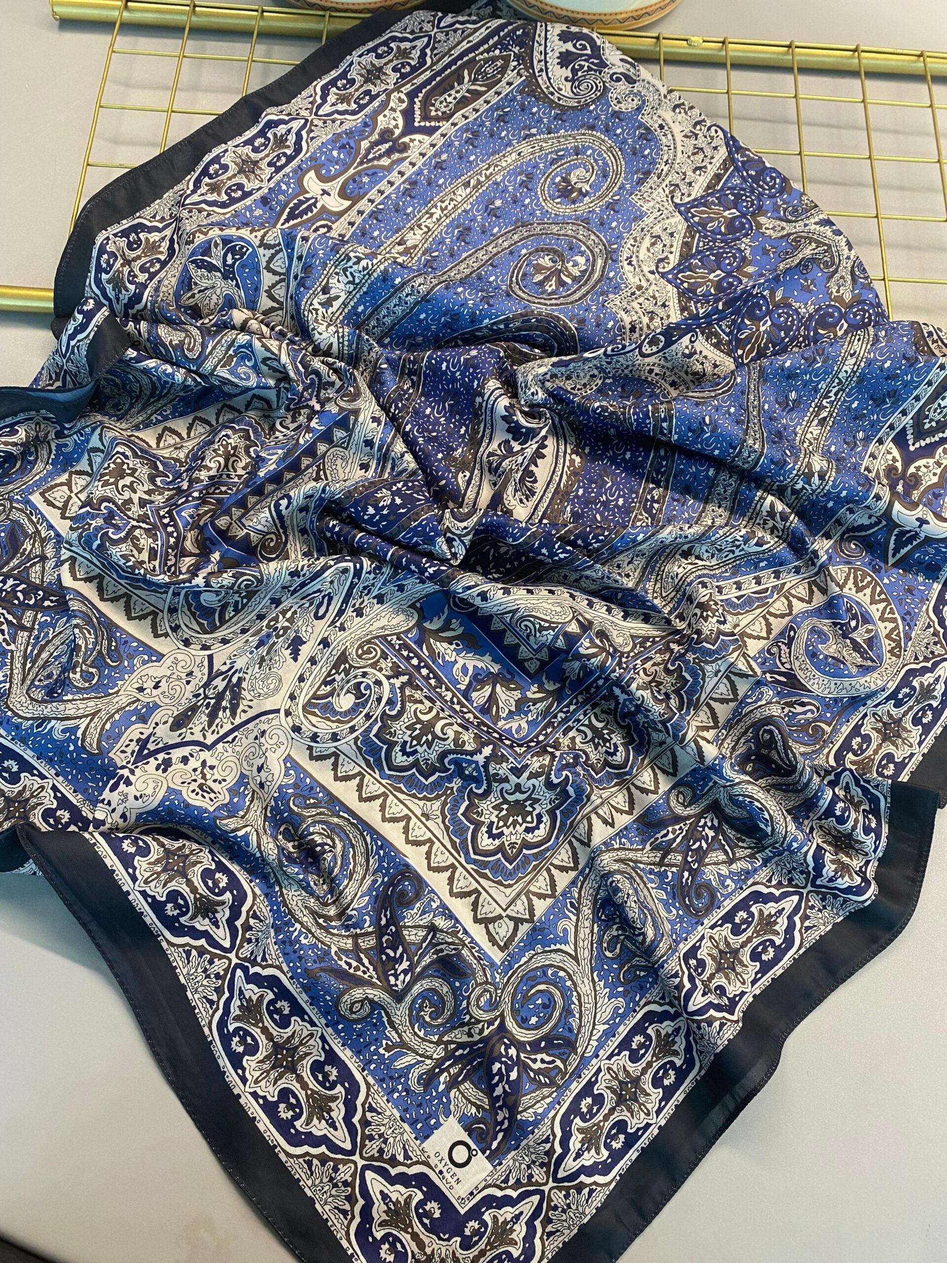 Nakkaş Desen Pamuk İpek Şal-10003-Gece Mavi