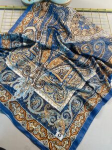 Nakkaş Desen Pamuk İpek Şal-10003-İndigo