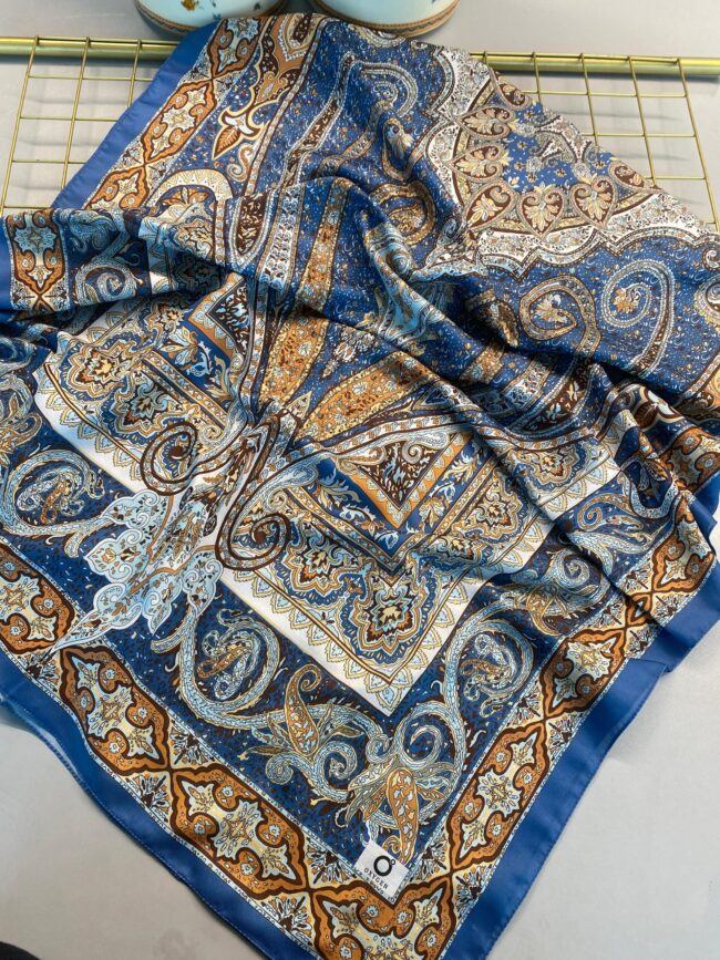 Nakkaş Desen Pamuk İpek Şal-10003-İndigo