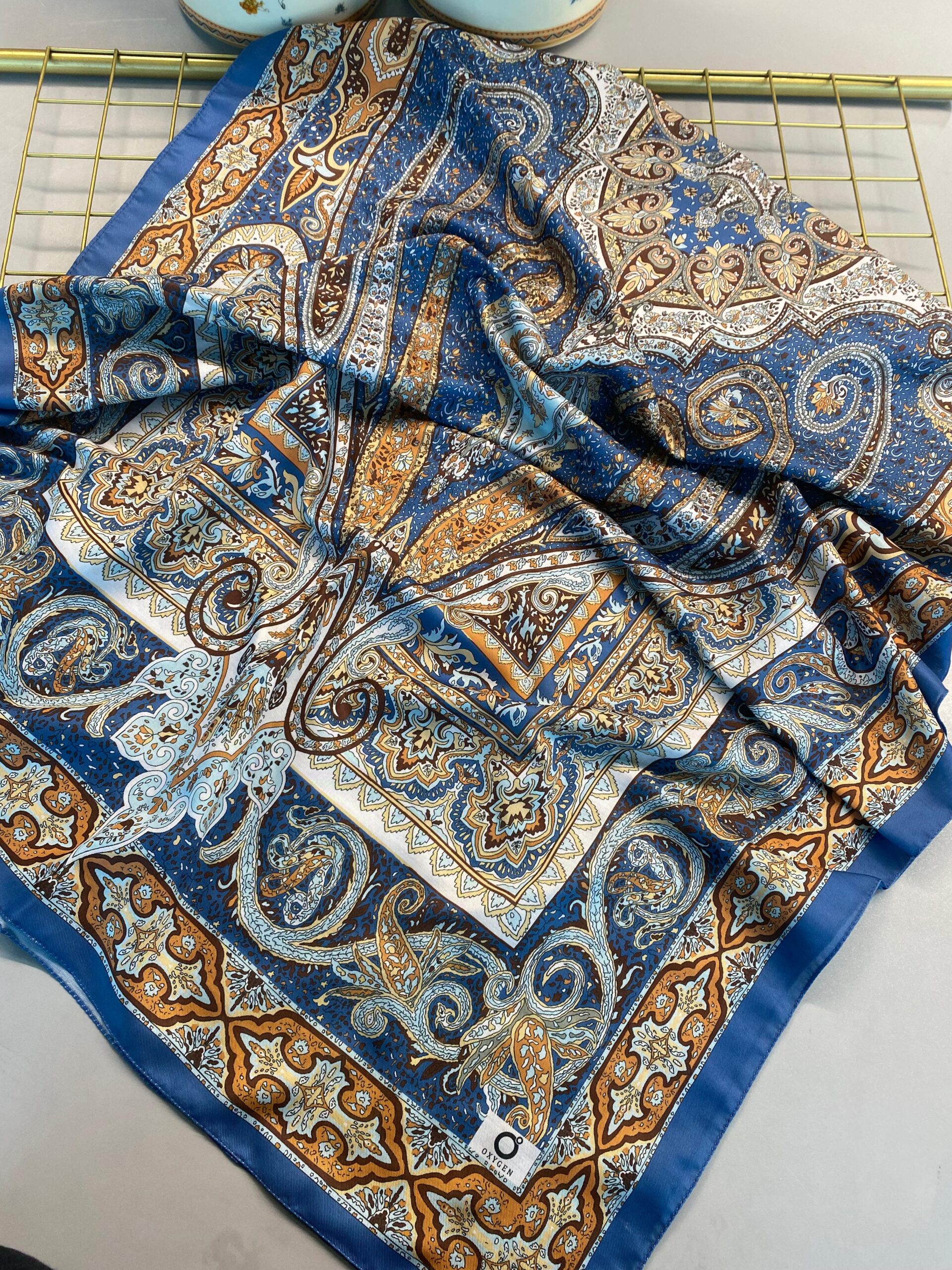 Nakkaş Desen Pamuk İpek Şal-10003-İndigo