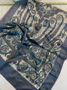 Nakkaş Desen Pamuk İpek Şal-10003-Lacivert