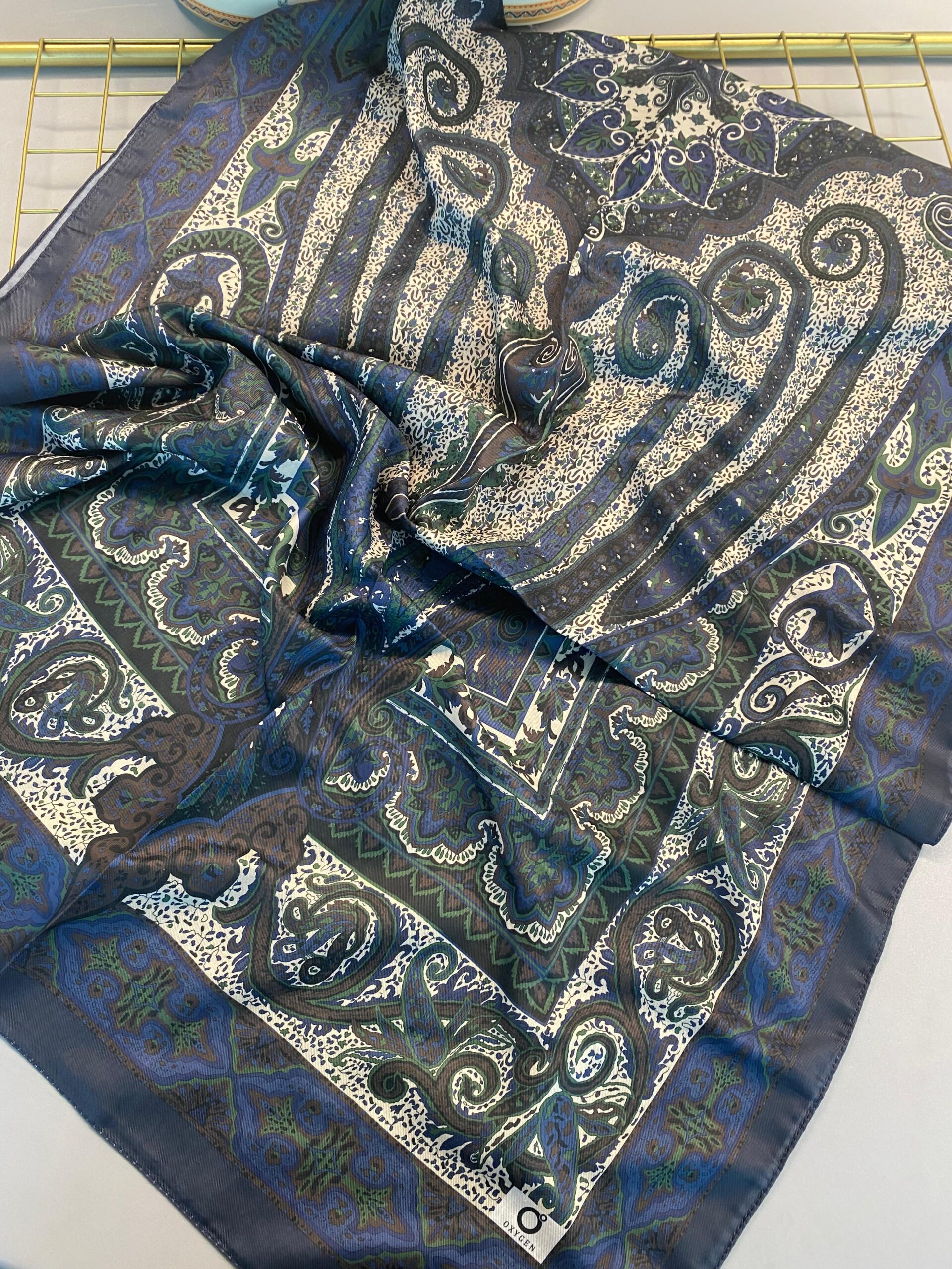 Nakkaş Desen Pamuk İpek Şal-10003-Lacivert