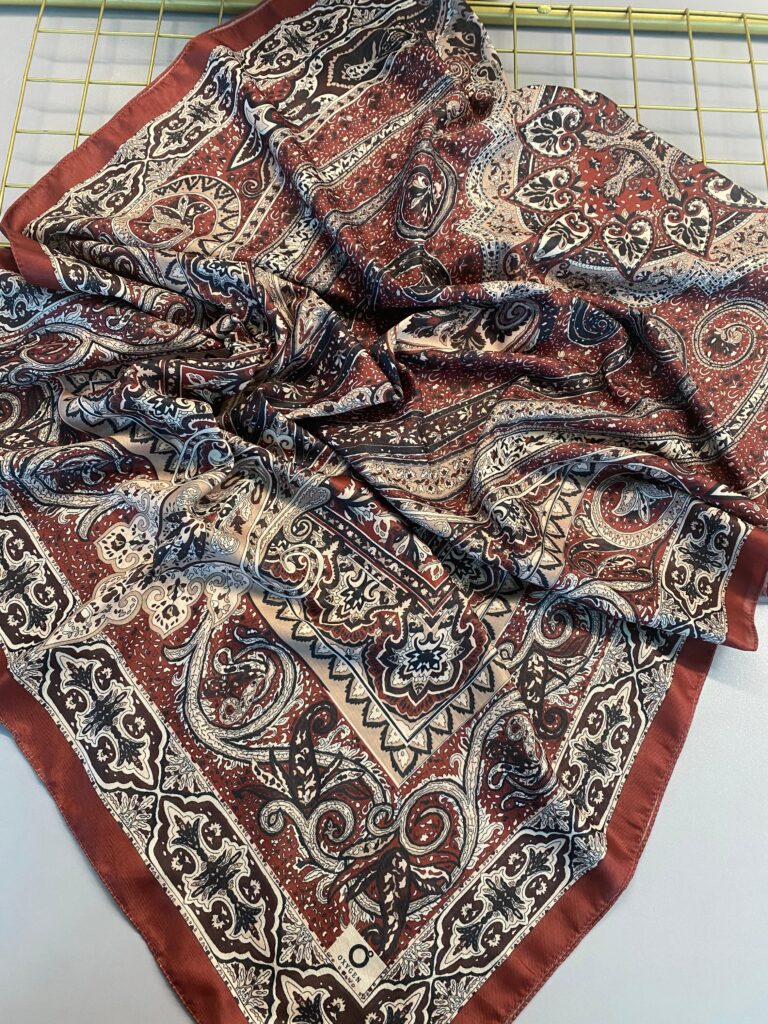 Nakkaş Desen Pamuk İpek Şal-10003-Kiremit