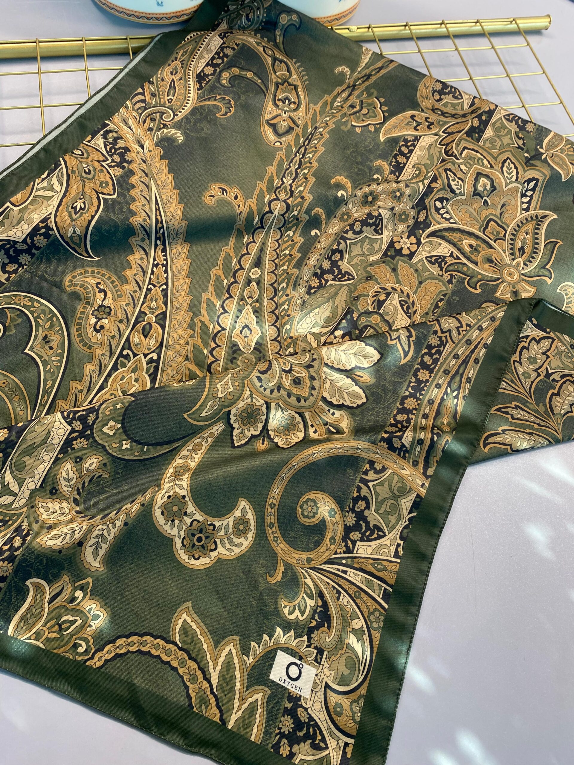 İnci Gecesi Desen Pamuk İpek Şal-10004-HAKİ