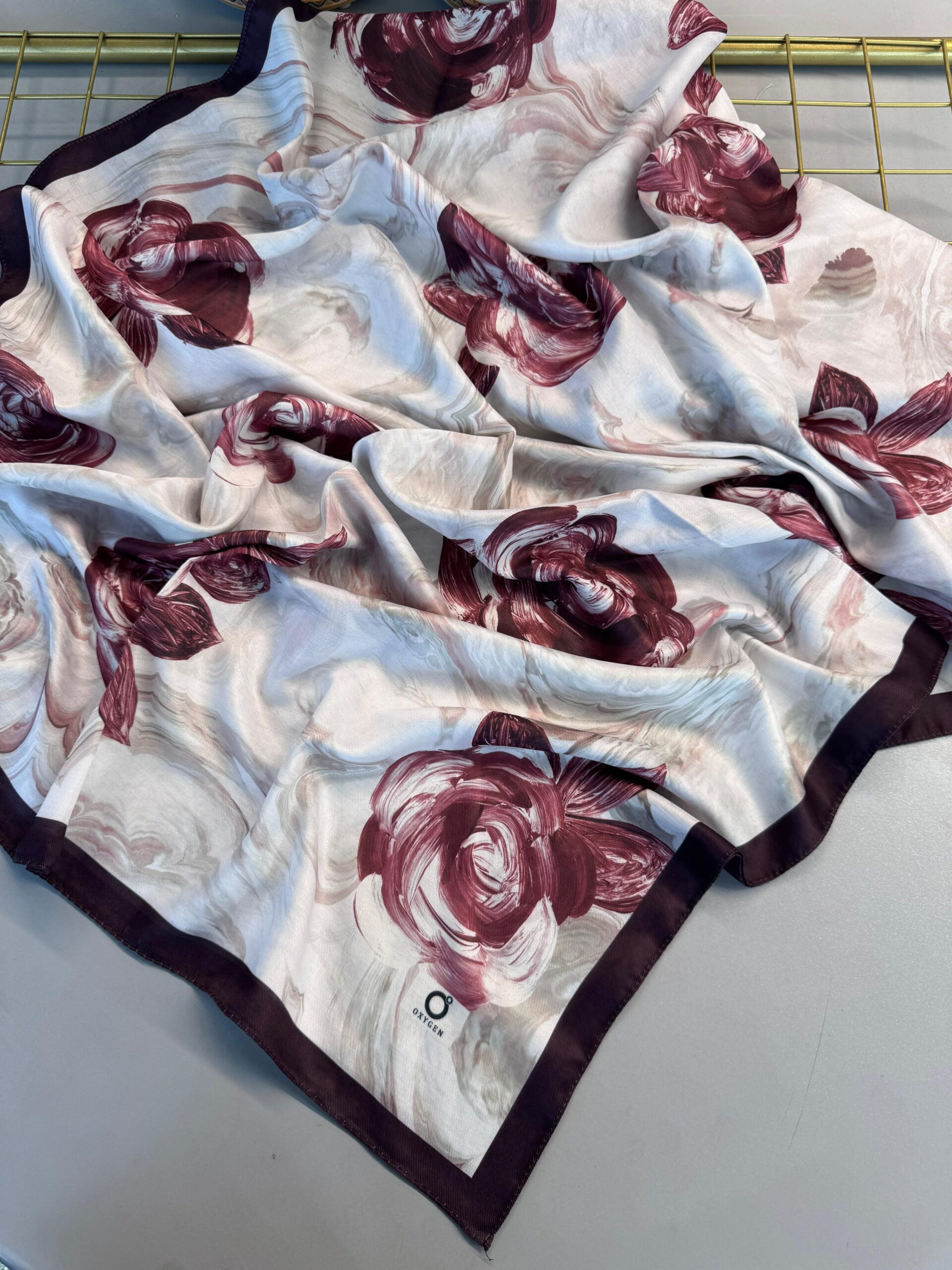 Summer Rose  Desen Pamuk İpek Şal-12000-Vişne