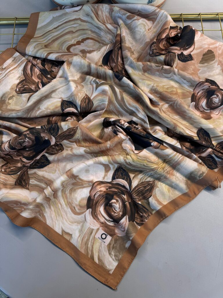 Summer Rose  Desen Pamuk İpek Şal-12000-Hardal