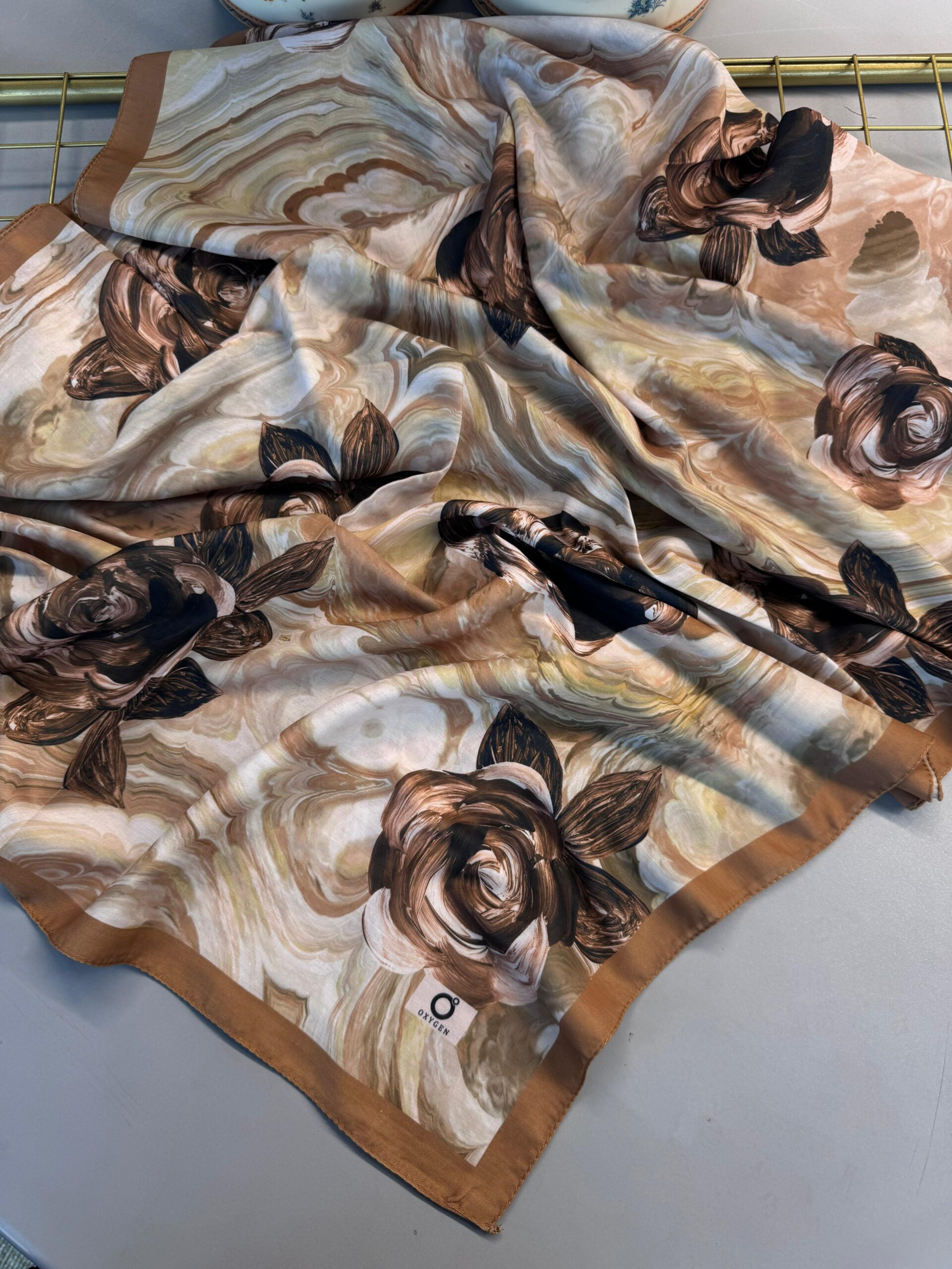 Summer Rose  Desen Pamuk İpek Şal-12000-Hardal