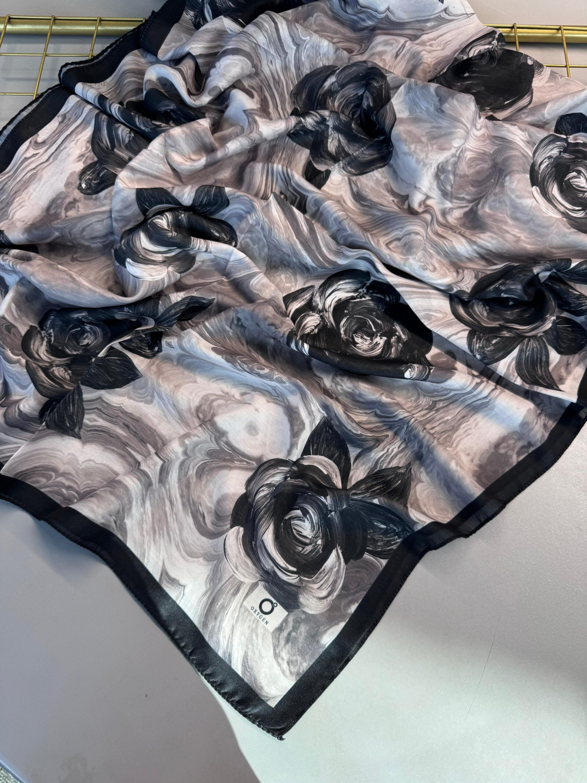 Summer Rose  Desen Pamuk İpek Şal-12000-Füme