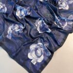 Summer Rose  Desen Pamuk İpek Şal-12000-Gece mavi