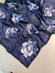 Summer Rose  Desen Pamuk İpek Şal-12000-Gece mavi