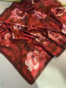 Summer Rose  Desen Pamuk İpek Şal-12000-Kırmızı