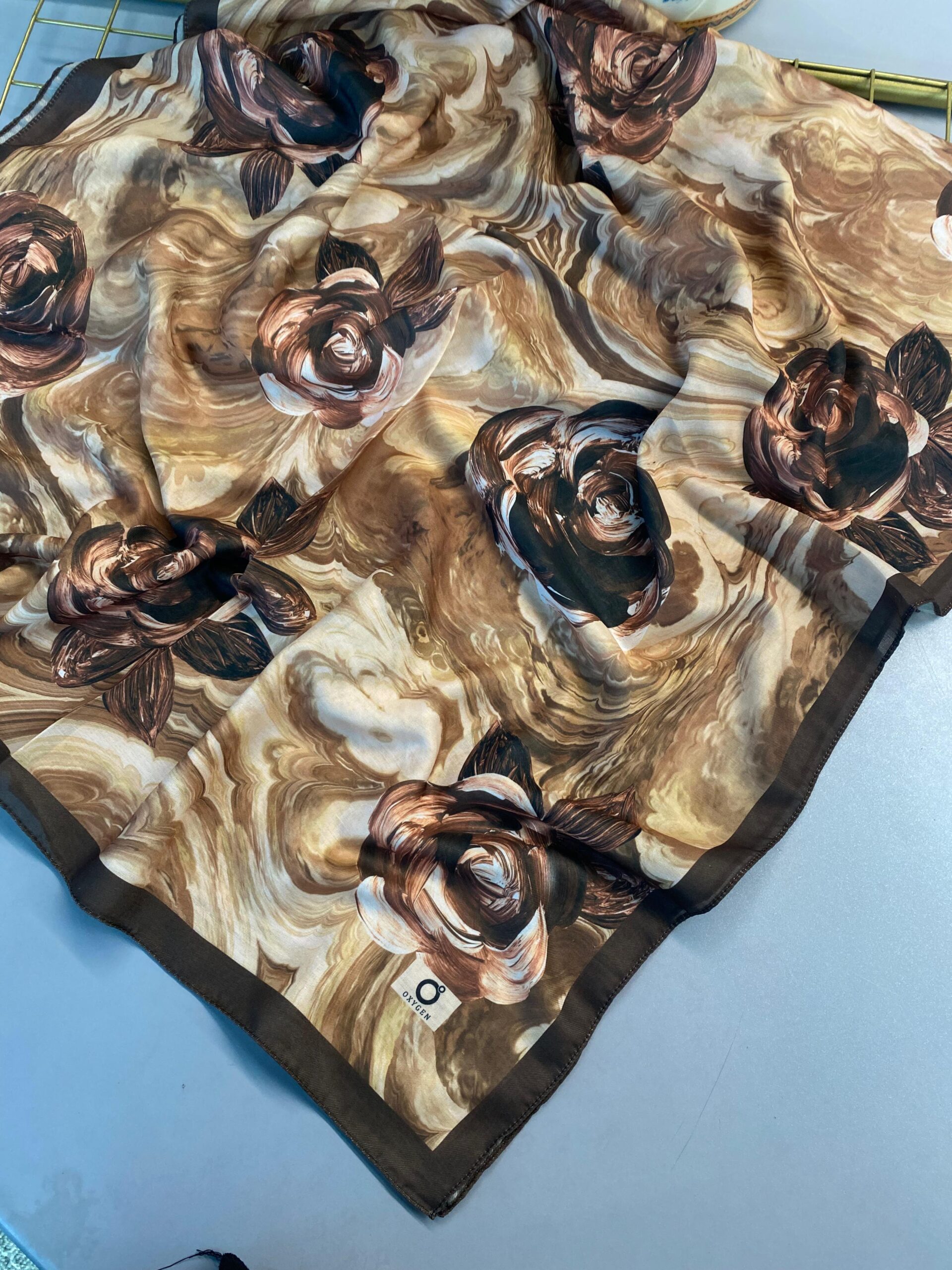 Summer Rose  Desen Pamuk İpek Şal-12000-Çikolata