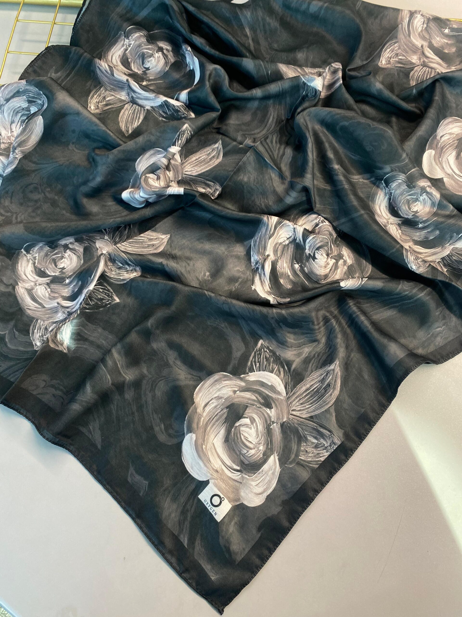 Summer Rose  Desen Pamuk İpek Şal-12000-Siyah