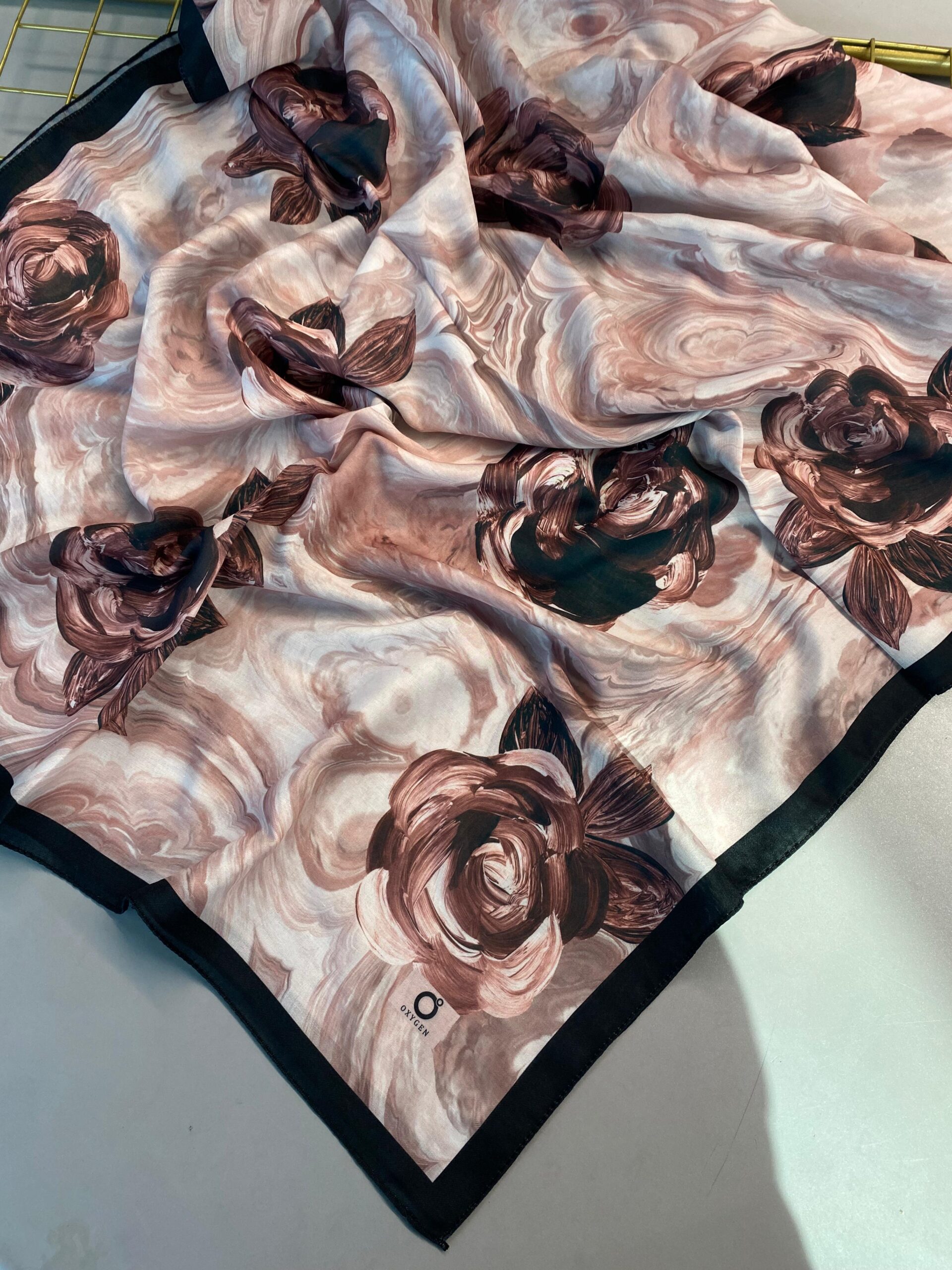 Summer Rose  Desen Pamuk İpek Şal-12000-Gül kurusu