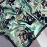 Summer Rose  Desen Pamuk İpek Şal-12000-Su yeşili