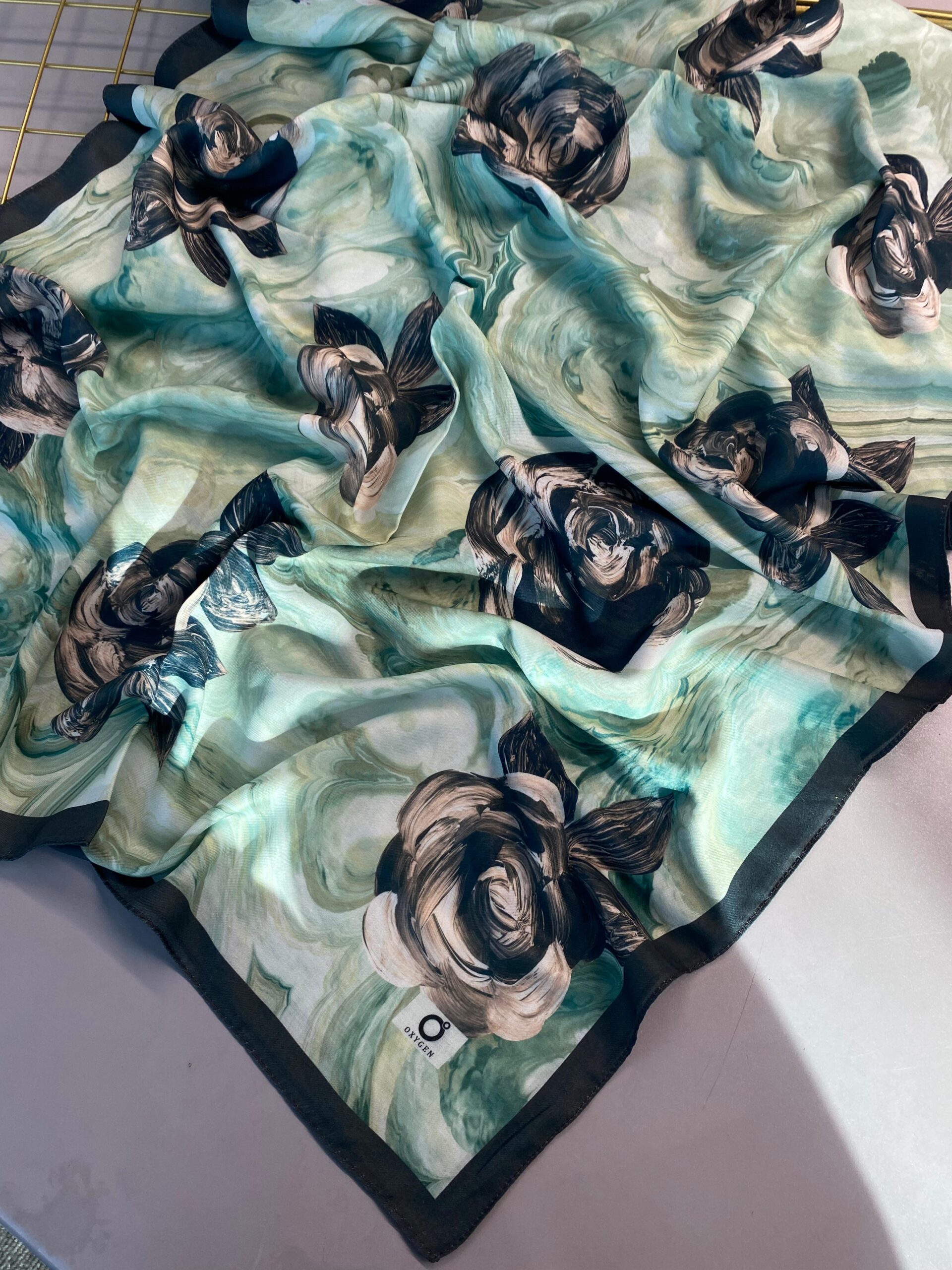 Summer Rose  Desen Pamuk İpek Şal-12000-Su yeşili