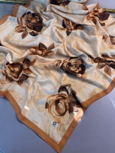 Summer Rose  Desen Pamuk İpek Şal-12000-Bal Rengi