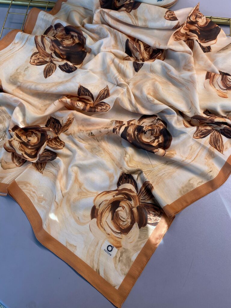 Summer Rose  Desen Pamuk İpek Şal-12000-Bal Rengi