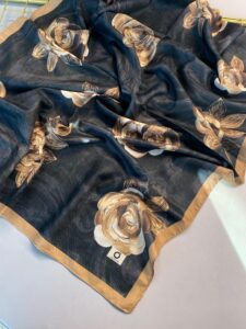 Summer Rose  Desen Pamuk İpek Şal-12000-Karamel