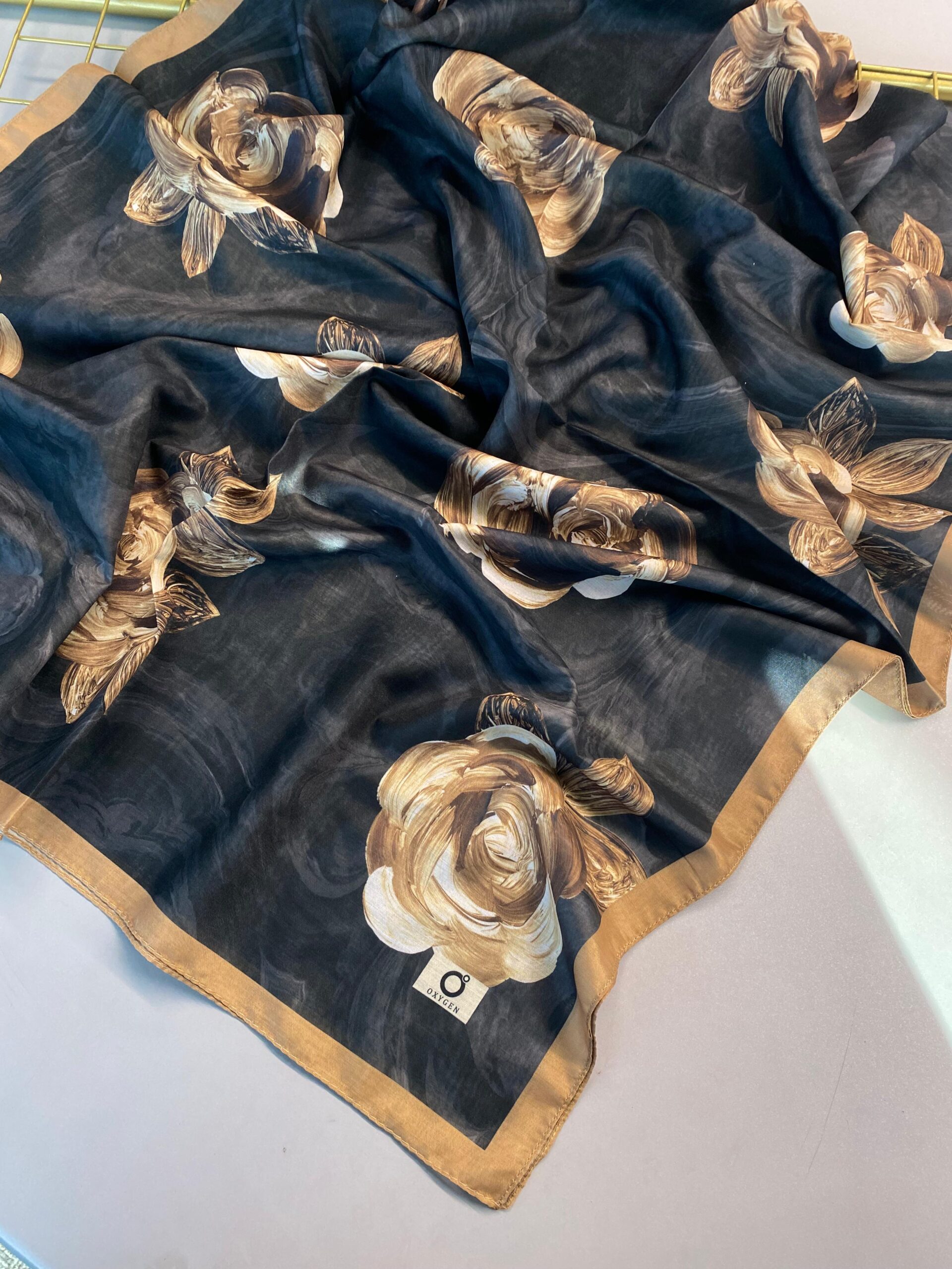 Summer Rose  Desen Pamuk İpek Şal-12000-Karamel