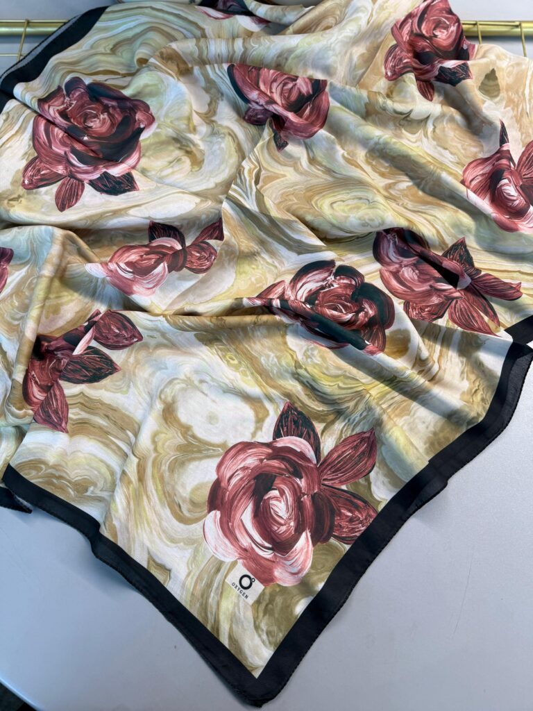 Summer Rose  Desen Pamuk İpek Şal-12000-Zeytin Yeşil