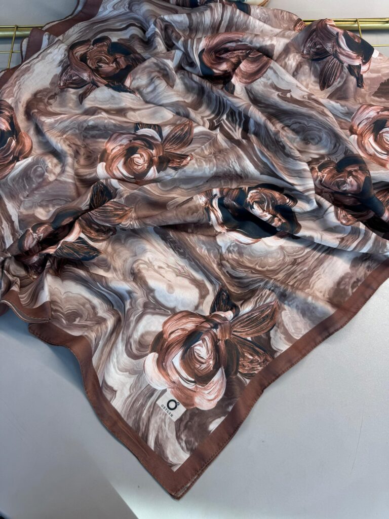 Summer Rose  Desen Pamuk İpek Şal-12000-Mocha