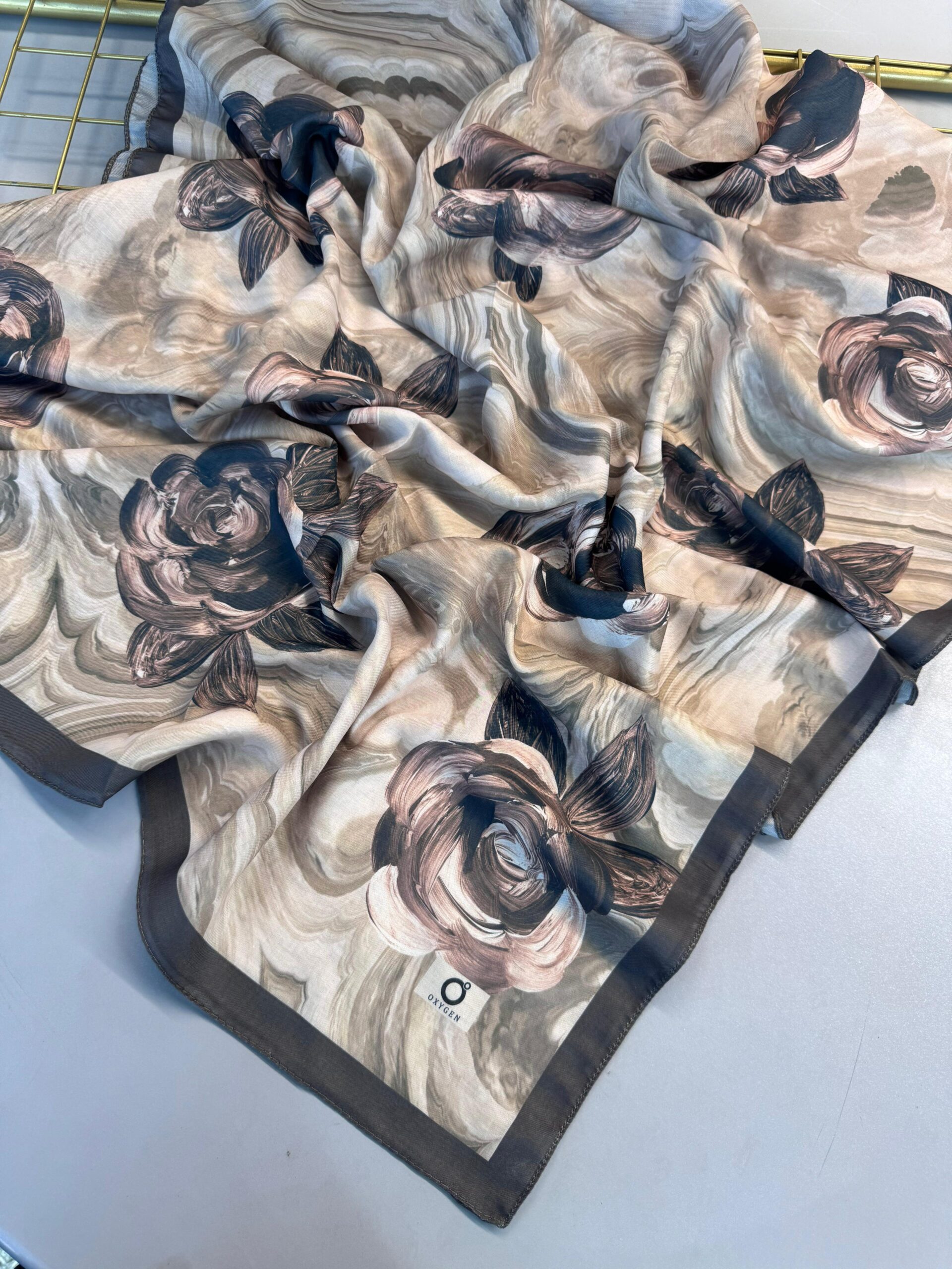 Summer Rose  Desen Pamuk İpek Şal-12000-Haki