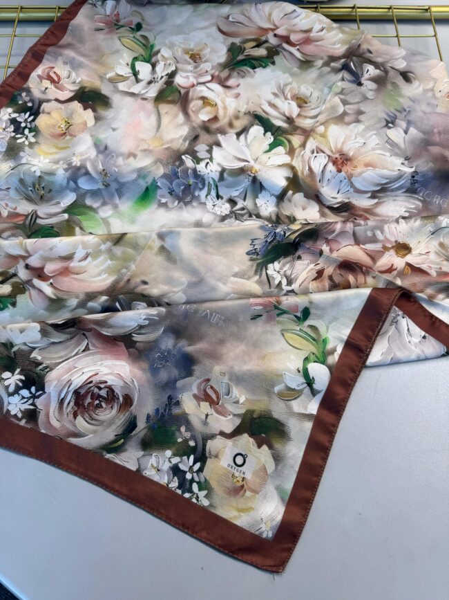 Mystic Bloom Desen Pamuk İpek Şal-Tarçın