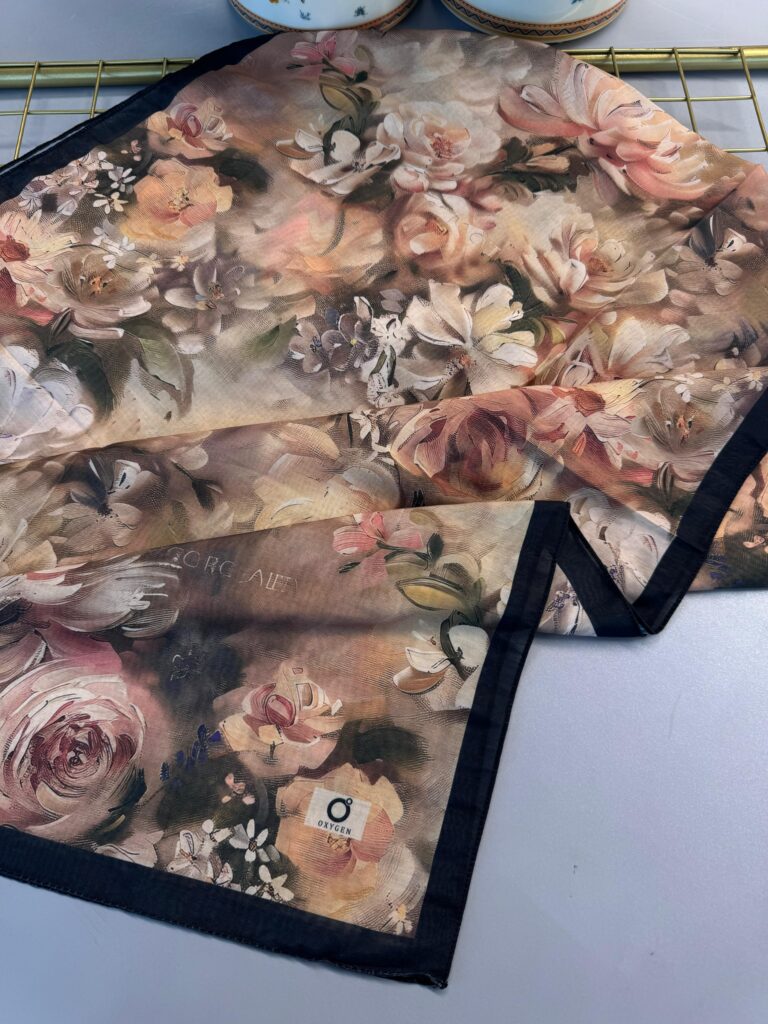 Mystic Bloom Desen Pamuk İpek Şal-Şeftali