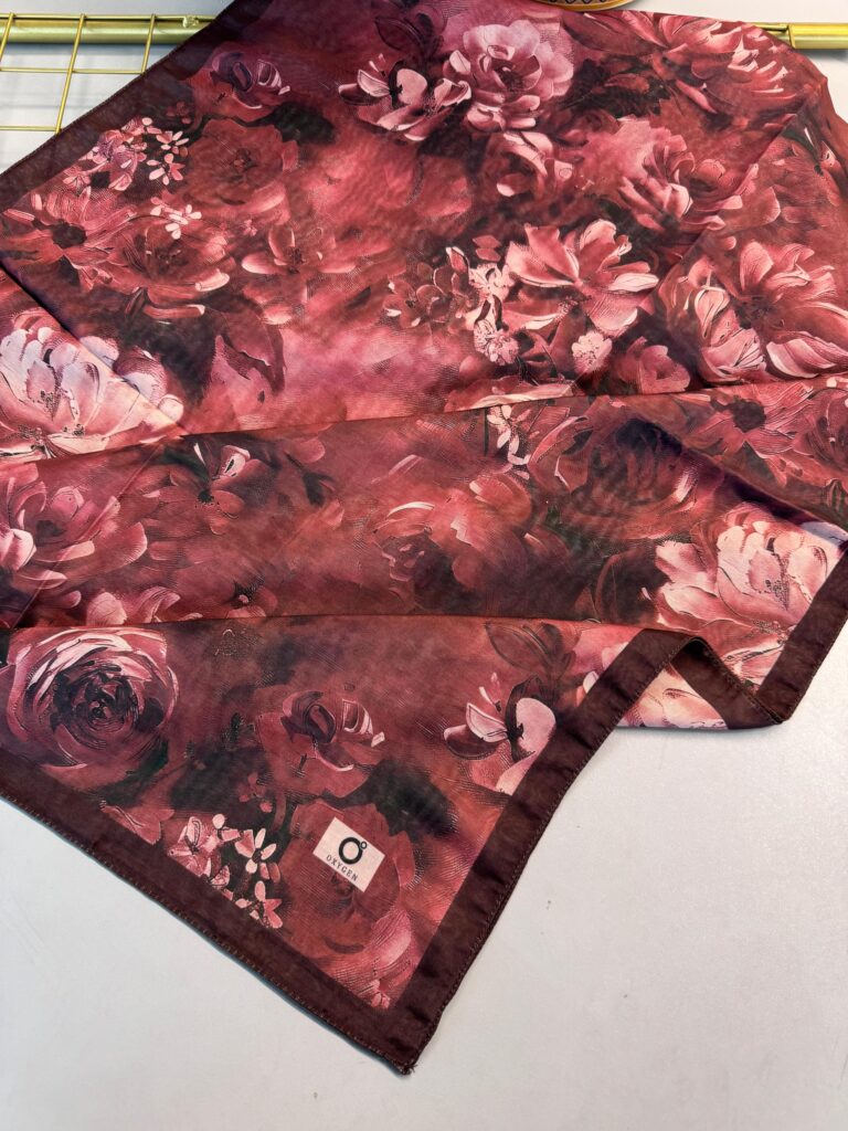 Mystic Bloom Desen Pamuk İpek Şal-Kırmızı