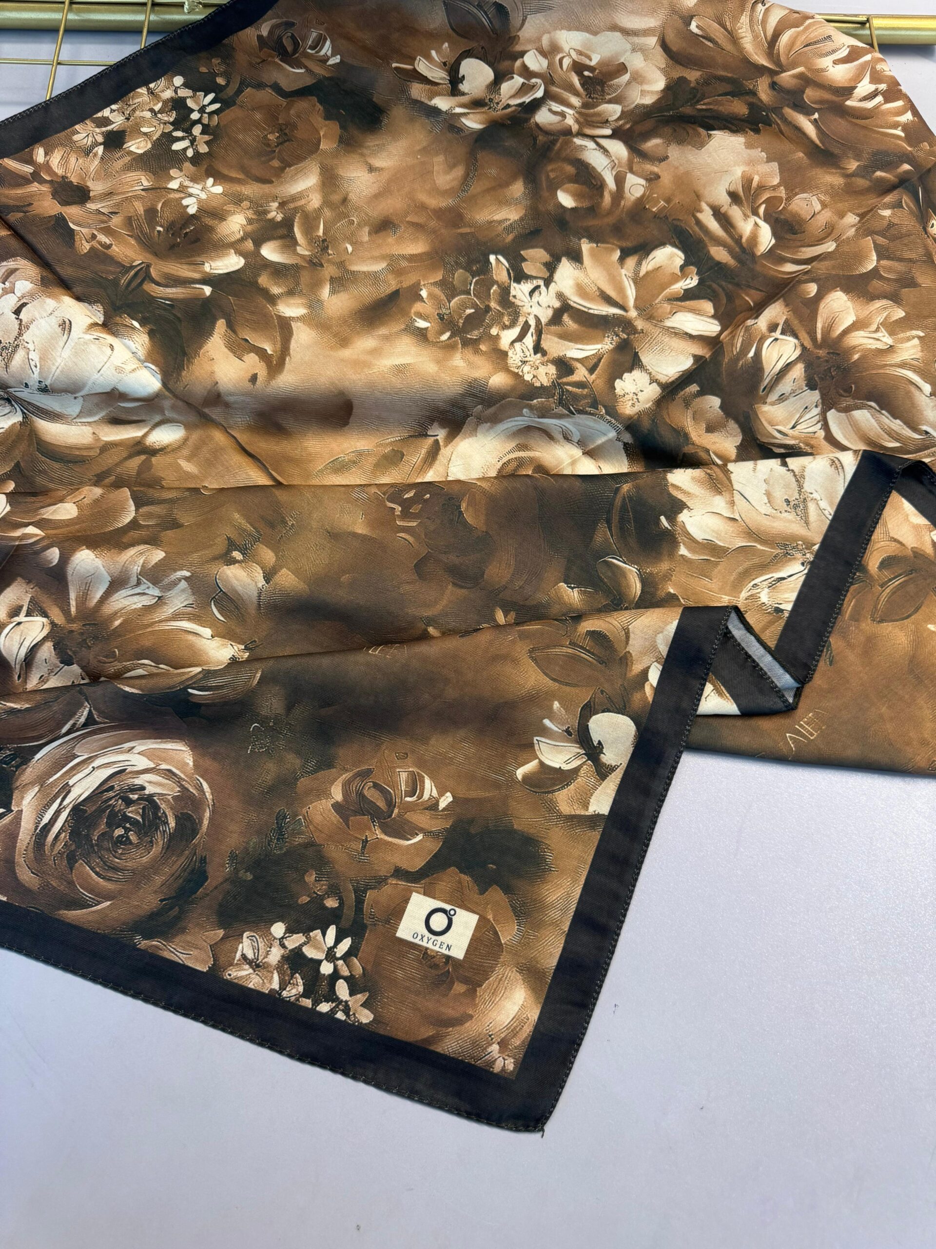 Mystic Bloom Desen Pamuk İpek Şal-Karamel