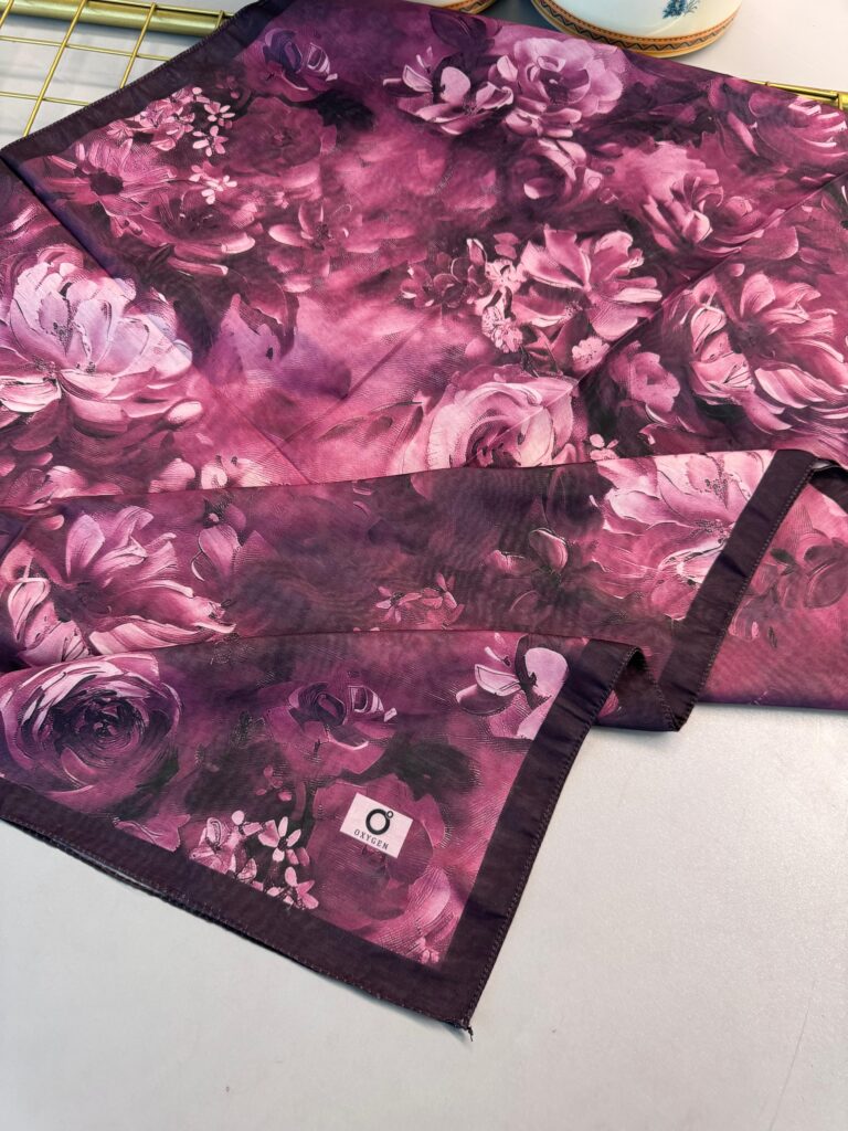 Mystic Bloom Desen Pamuk İpek Şal-Şarap Kırmızı