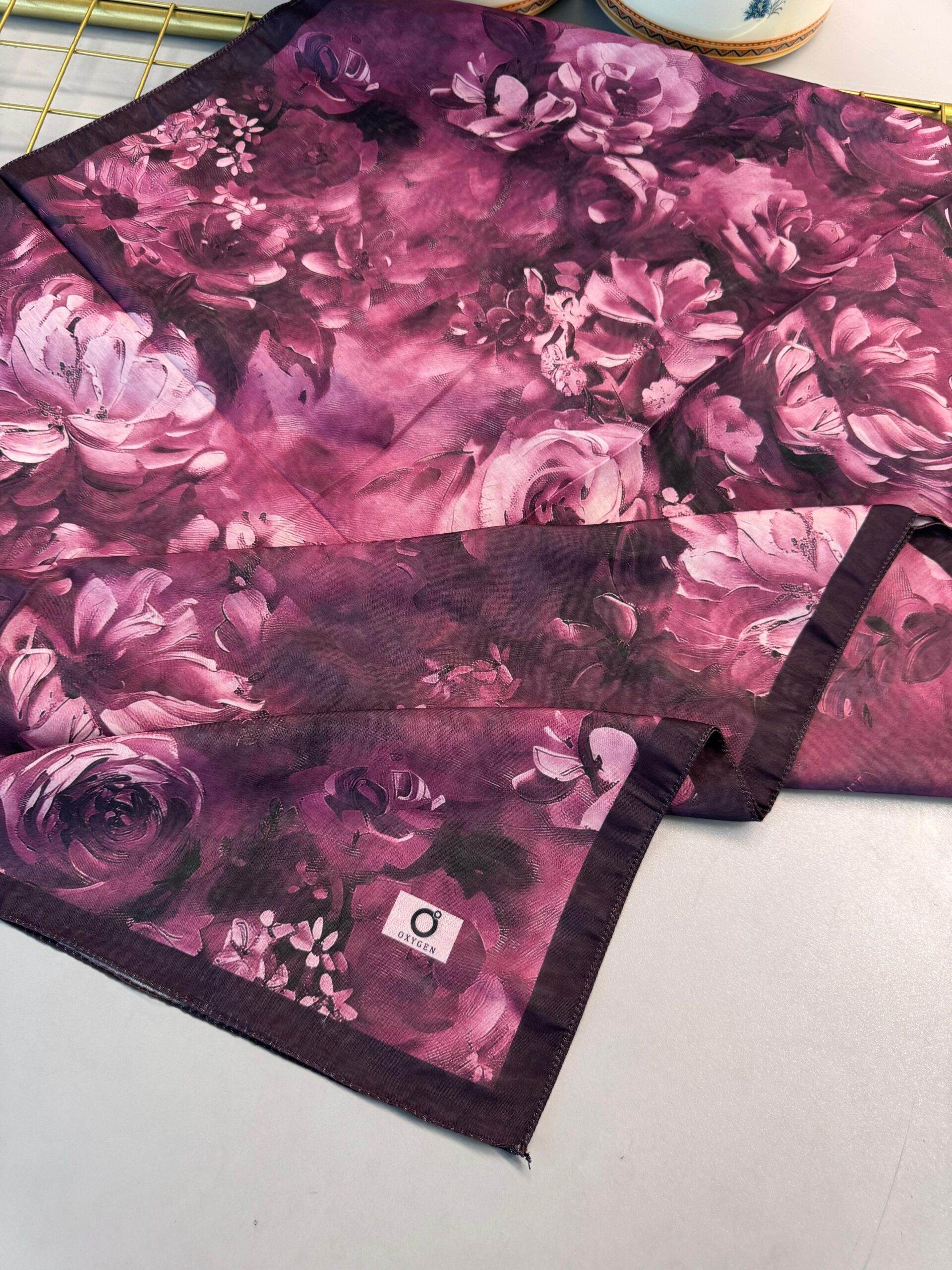 Mystic Bloom Desen Pamuk İpek Şal-Şarap Kırmızı