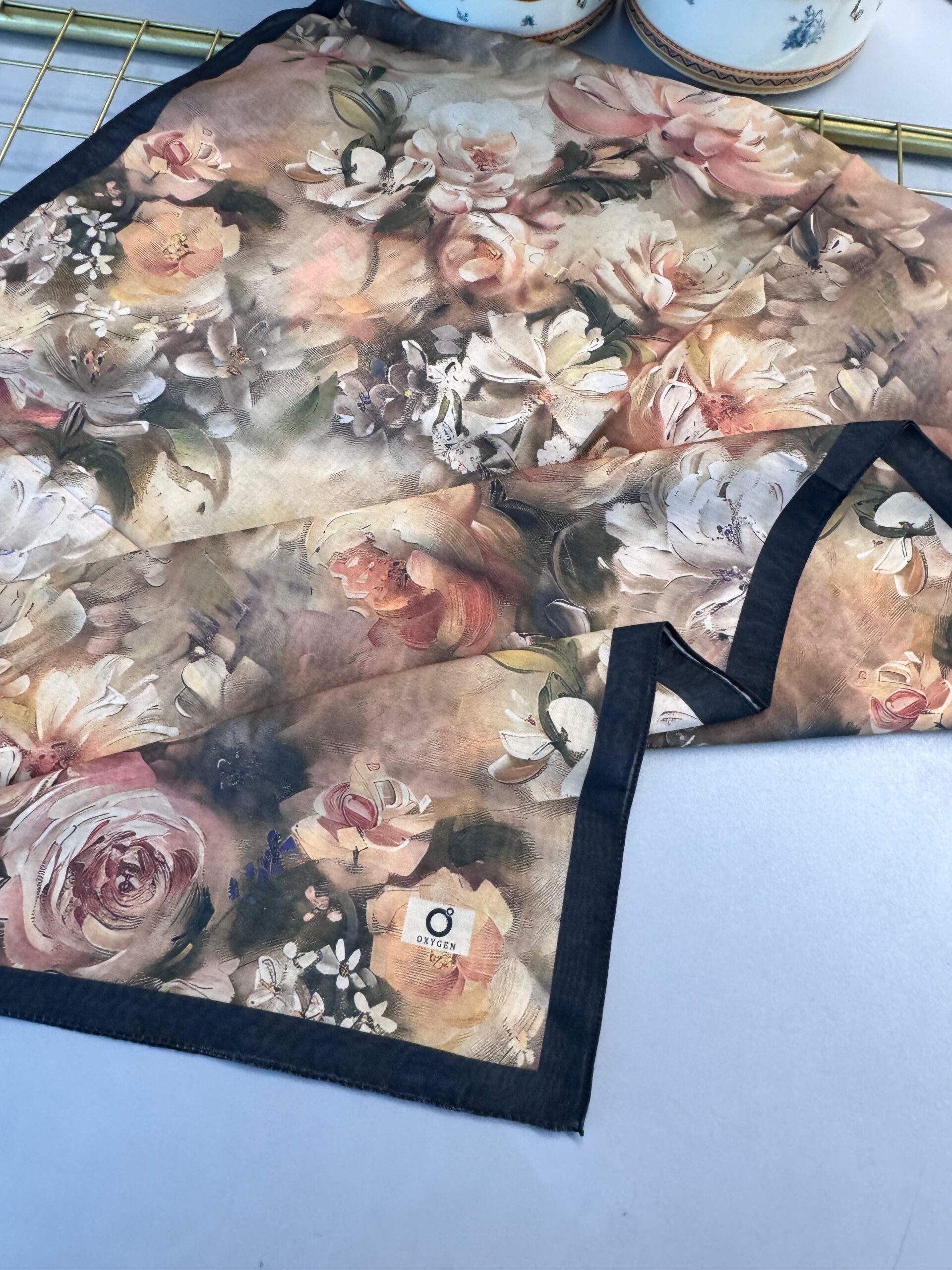 Mystic Bloom Desen Pamuk İpek Şal-Somon