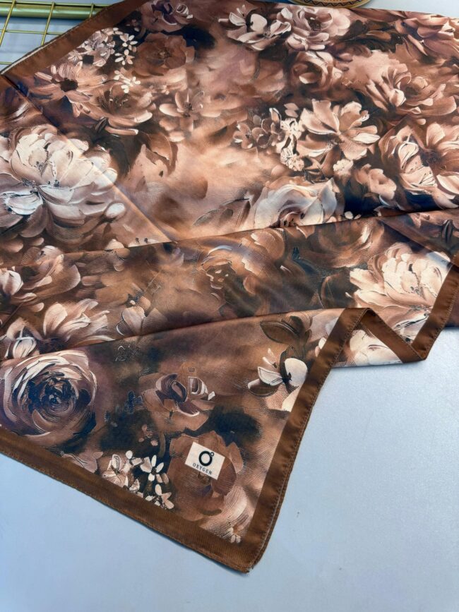 Mystic Bloom Desen Pamuk İpek Şal-Mocha