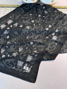 Lilyum Desen Pamuk İpek Şal-10008-Siyah