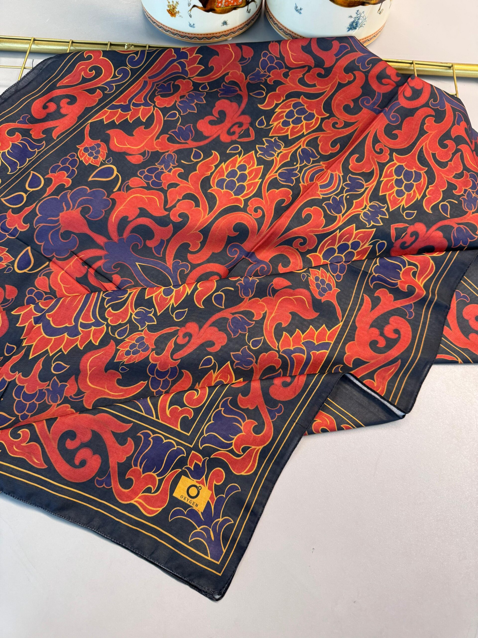 Lilyum Desen Pamuk İpek Şal-10008-Kiremit