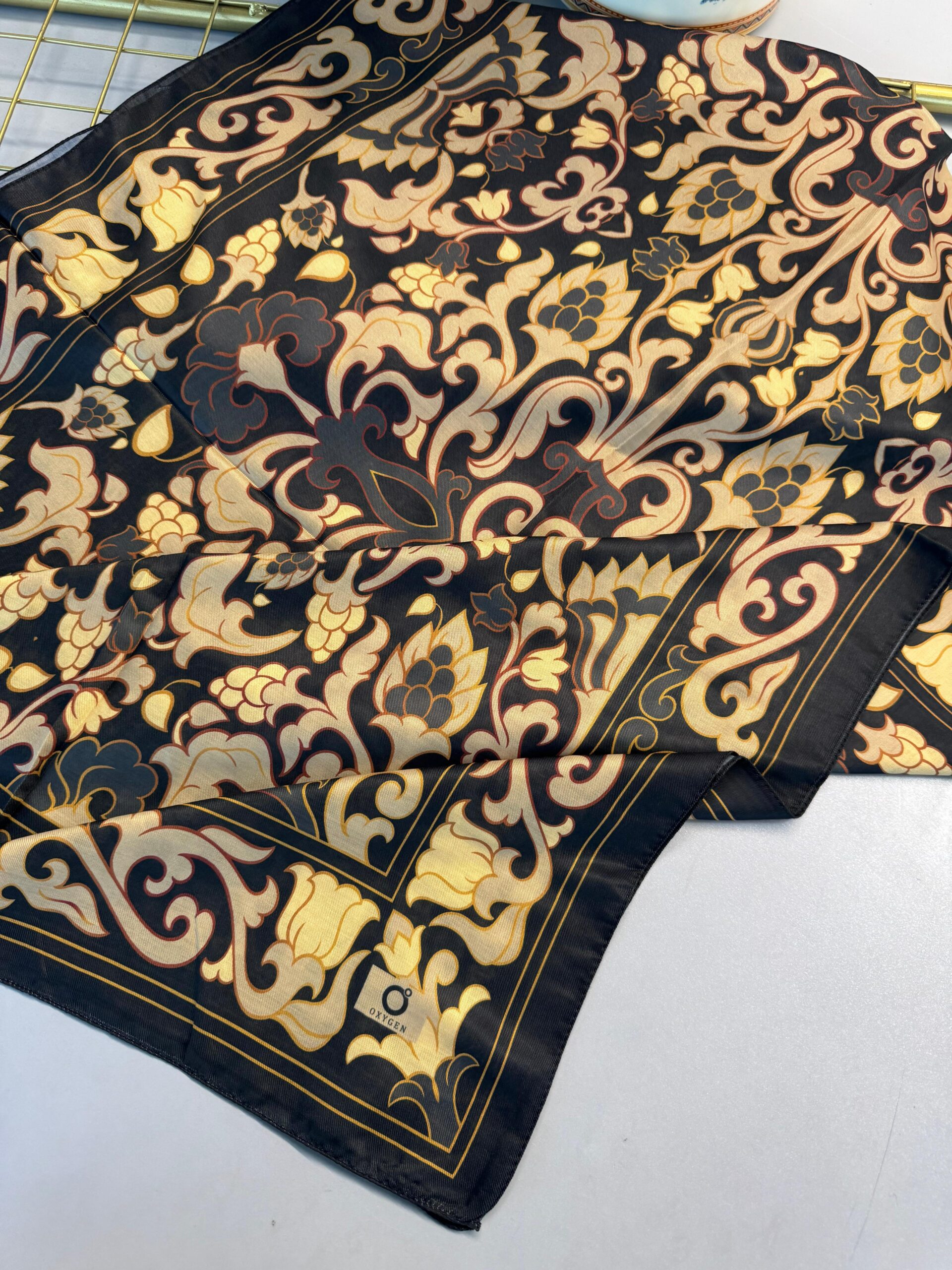 Lilyum Desen Pamuk İpek Şal-10008-Gold