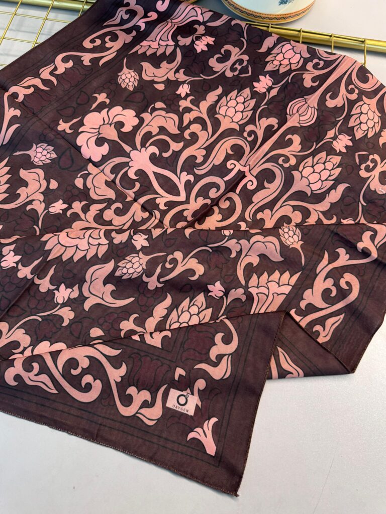 Lilyum Desen Pamuk İpek Şal-10008-Kahve