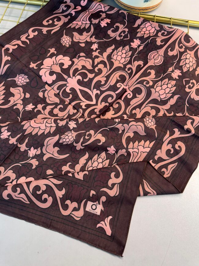 Lilyum Desen Pamuk İpek Şal-10008-Kahve