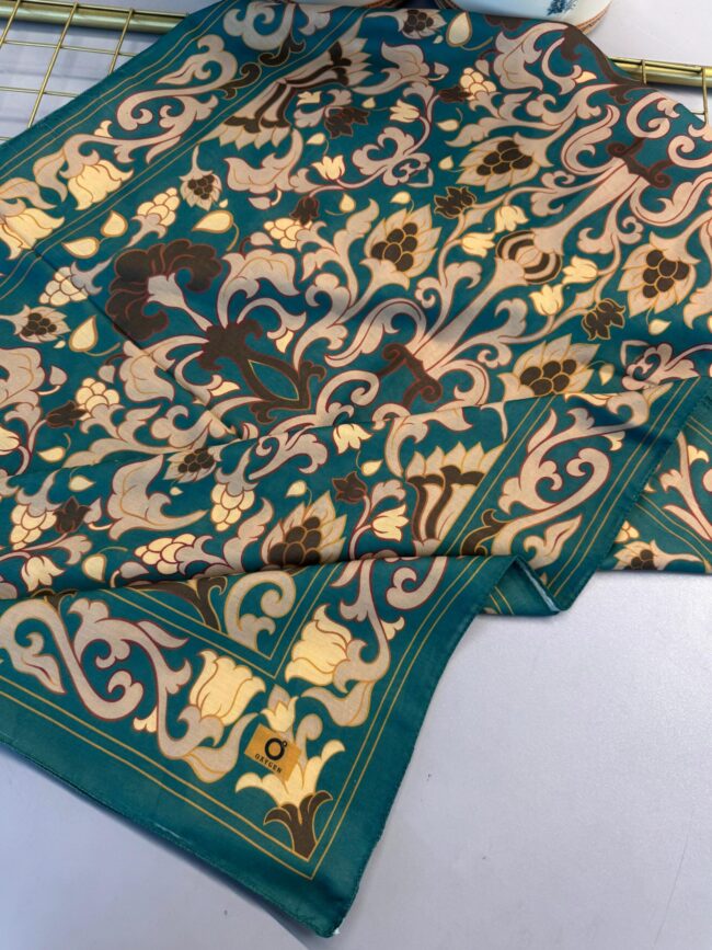 Lilyum Desen Pamuk İpek Şal-10008-Yeşil